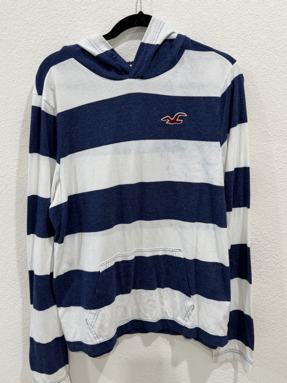 Hollister Wide Navy and White Striped Hooded Pullover